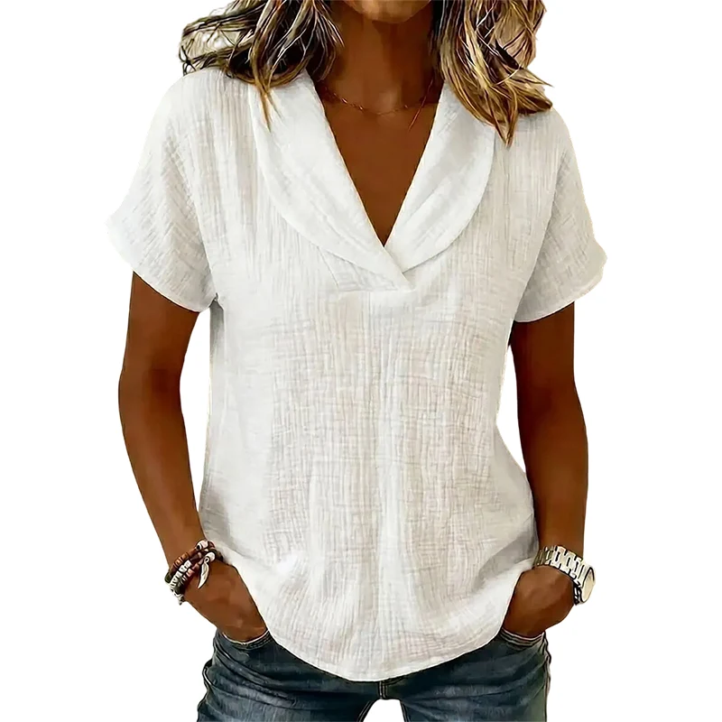 Camiseta de mujer con cuello en V y tejido texturizado - Imagen 4
