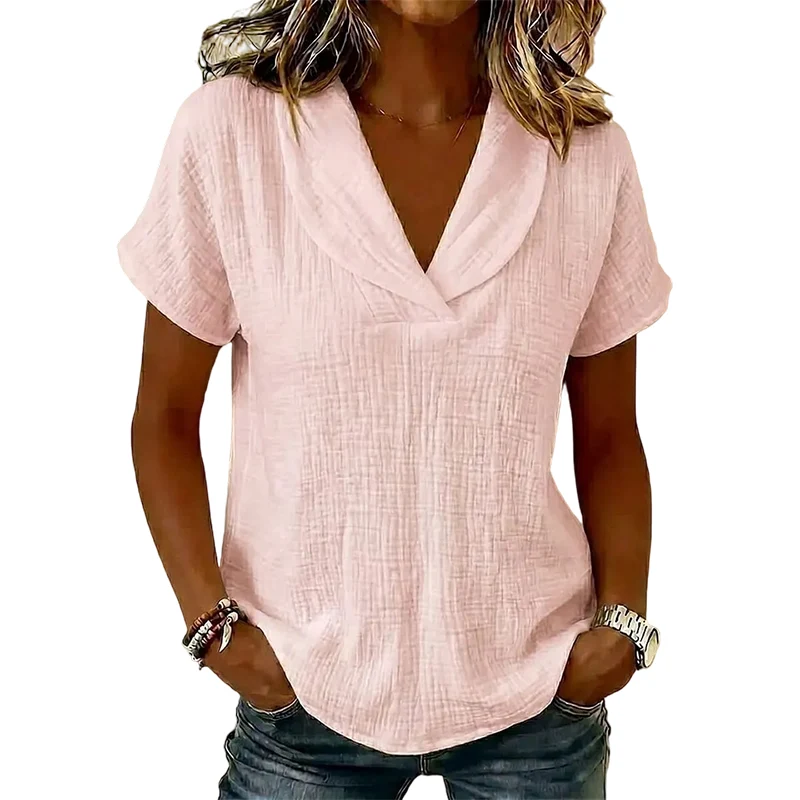 Camiseta de mujer con cuello en V y tejido texturizado - Imagen 5