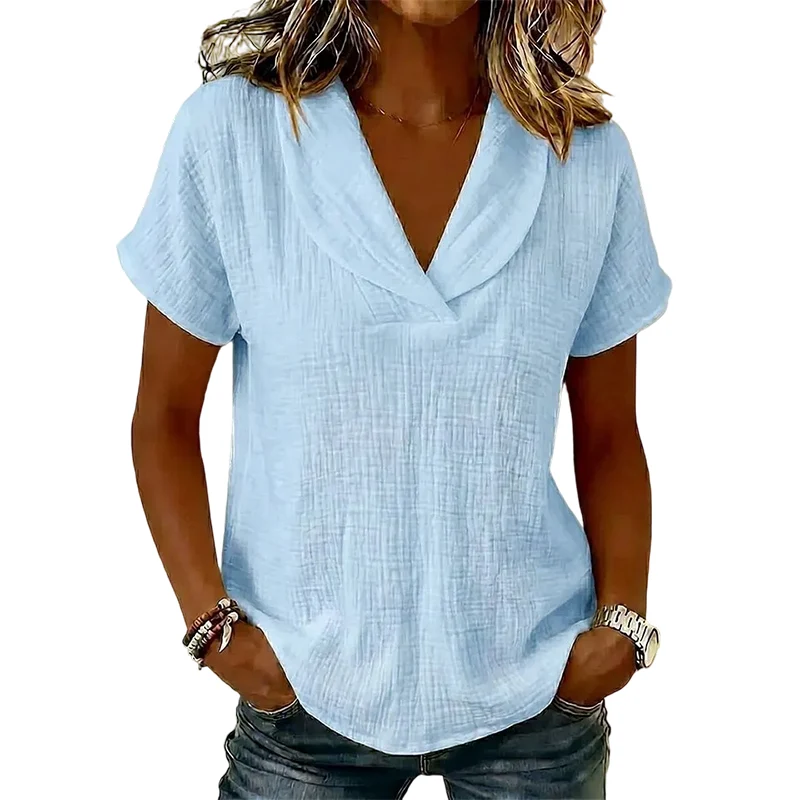 Camiseta de mujer con cuello en V y tejido texturizado - Imagen 7