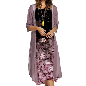 Conjunto de vestido estampado para mujer con chaqueta ligera