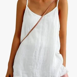 Camiseta de tirantes informal para mujer de mezcla de lino con escote de pico y tirantes finos